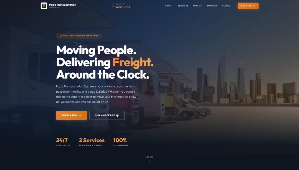Pop's Transportation System homepage screenshot